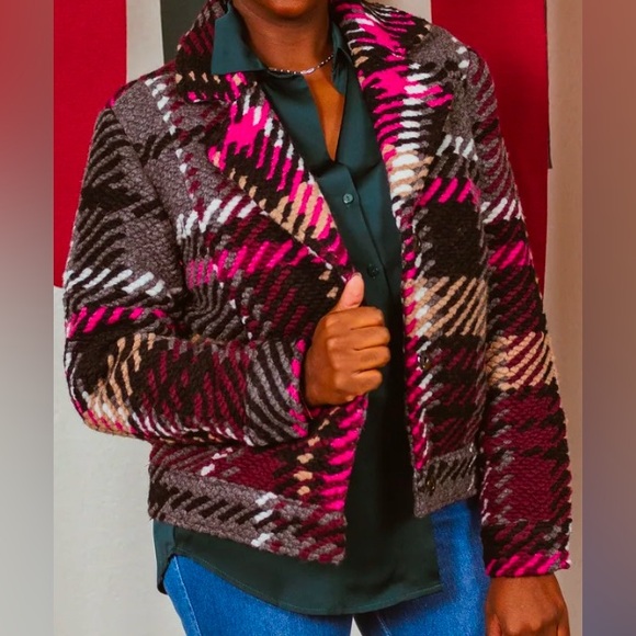 CHARLIE B Women's Mulberry Wool Blend Plaid Short Coat Winter Warm TG/XL NEW - Picture 16 of 16